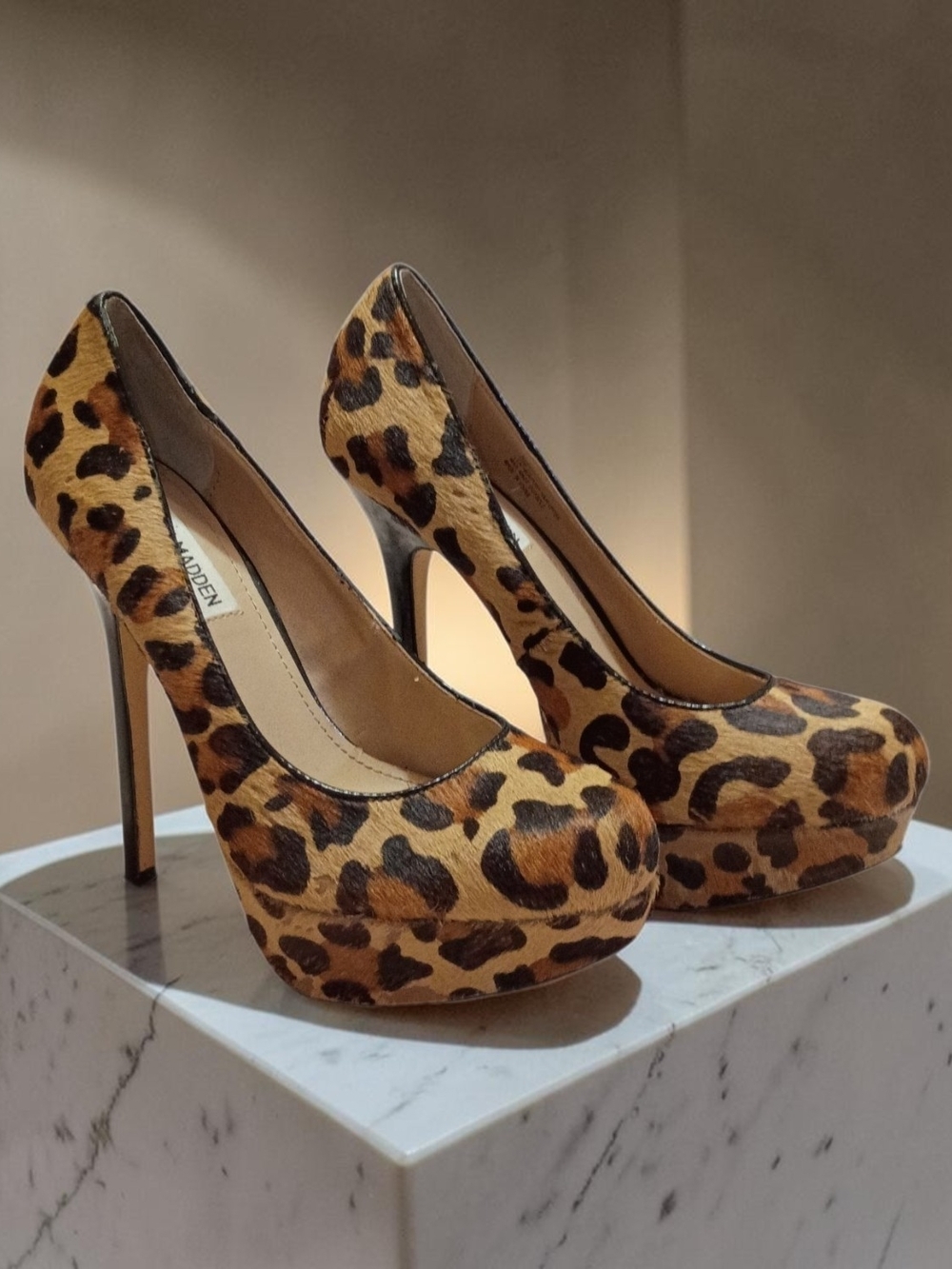 Steve Madden Leopard Print Platform Pumps in Tan and Brown
